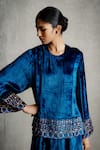 Shop_Charkhee_Blue Velvet Embroidery, Sequins Round Neck Top And Palazzo Co-ord Set 