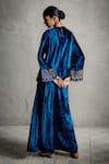 Shop_Charkhee_Blue Velvet Embroidery, Sequins Round Neck Top And Palazzo Co-ord Set _at_Aza_Fashions