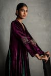 Charkhee_Purple Velvet Embroidery V-neck Contrast Kalis Wrap Maxi Dress _Online_at_Aza_Fashions