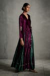 Buy_Charkhee_Purple Velvet Embroidery V-neck Contrast Kalis Wrap Maxi Dress _Online_at_Aza_Fashions