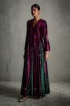 Shop_Charkhee_Purple Velvet Embroidery V-neck Contrast Kalis Wrap Maxi Dress _Online_at_Aza_Fashions