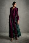 Charkhee_Purple Velvet Embroidery V-neck Contrast Kalis Wrap Maxi Dress _at_Aza_Fashions
