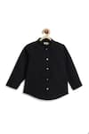 Tiber Taber_Black Cotton Pintuck Detail Band Collar Shirt _Online_at_Aza_Fashions
