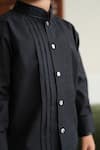 Tiber Taber_Black Cotton Pintuck Detail Band Collar Shirt _at_Aza_Fashions