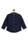 Buy_Tiber Taber_Navy Cotton Pintuck Detail Mandarin Collar Shirt _Online_at_Aza_Fashions