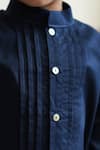 Buy_Tiber Taber_Navy Cotton Pintuck Detail Mandarin Collar Shirt 