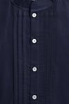Shop_Tiber Taber_Navy Cotton Pintuck Detail Mandarin Collar Shirt 