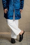 Charkhee Blue Velvet, Cotton, Poplin Embroidery Bandhgala And Trouser Set Online at Aza Fashions Charkhee_Blue Velvet, Cotton, Poplin Embroidery Bandhgala And Trouser Set _Online_at_Aza_Fashions