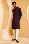 Chatenya Mittal_Navy Cotton, Silk Embroidery Striped Thread Kurta And Pant Set _Online_at_Aza_Fashions