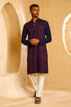 Buy_Chatenya Mittal_Navy Cotton, Silk Embroidery Striped Thread Kurta And Pant Set _at_Aza_Fashions