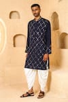 Buy_Chatenya Mittal_Navy Silk Mirrors Work Kurta And Draped Pant Set _at_Aza_Fashions