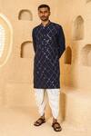 Buy_Chatenya Mittal_Navy Silk Mirrors Work Kurta And Draped Pant Set _Online_at_Aza_Fashions