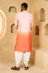 Shop_Chatenya Mittal_Peach Cotton, Silk Mirrors, Embroidery Work Ombre Kurta And Draped Pant Set _at_Aza_Fashions
