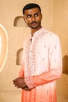 Chatenya Mittal_Peach Cotton, Silk Mirrors, Embroidery Work Ombre Kurta And Draped Pant Set _Online_at_Aza_Fashions