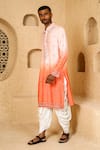 Buy_Chatenya Mittal_Peach Cotton, Silk Mirrors, Embroidery Work Ombre Kurta And Draped Pant Set _Online_at_Aza_Fashions