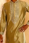 Shop_Chatenya Mittal_Beige Chanderi Mirrors, Beads, Metallic Thread Work Kurta And Pant Set _Online_at_Aza_Fashions