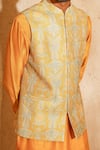 Buy_Chatenya Mittal_Mustard Cotton, Silk Embroidery Nehru Jacket Kurta Set _Online_at_Aza_Fashions
