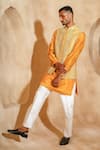 Shop_Chatenya Mittal_Mustard Cotton, Silk Embroidery Nehru Jacket Kurta Set _Online_at_Aza_Fashions