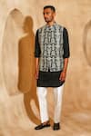 Chatenya Mittal_Black Silk, Cotton Embroidery Nehru Jacket And Kurta Set _Online_at_Aza_Fashions