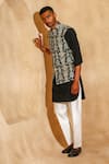 Shop_Chatenya Mittal_Black Silk, Cotton Embroidery Nehru Jacket And Kurta Set _Online_at_Aza_Fashions