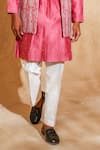 Chatenya Mittal_Pink Silk, Cotton Embroidery Open Nehru Jacket And Kurta Set _Online_at_Aza_Fashions