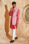 Buy_Chatenya Mittal_Pink Silk, Cotton Embroidery Open Nehru Jacket And Kurta Set _Online_at_Aza_Fashions