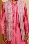Shop_Chatenya Mittal_Pink Silk, Cotton Embroidery Open Nehru Jacket And Kurta Set _Online_at_Aza_Fashions