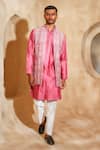Buy_Chatenya Mittal_Pink Silk, Cotton Embroidery Open Nehru Jacket And Kurta Set _at_Aza_Fashions