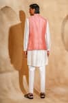 Shop_Chatenya Mittal_Pink Silk Embroidery, Beads Bird Motif Nehru Jacket And Kurta Set _at_Aza_Fashions