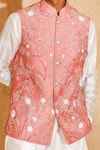 Chatenya Mittal_Pink Silk Embroidery, Beads Bird Motif Nehru Jacket And Kurta Set _at_Aza_Fashions