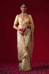 Buy_Kalakari By Akanksha_Gold Organza, Chanderi Silk Embroidery, Zari, Sequins Padmini Saree With Blouse _at_Aza_Fashions