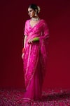 Kalakari By Akanksha_Fuchsia Organza, Chanderi Silk Embroidery, Indumati Saree And Pure Blouse _Online_at_Aza_Fashions