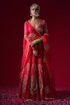 Buy_Kalakari By Akanksha_Red , Chanderi, Organza Embroidery, Sequins, Kumudini Lehenga Set _at_Aza_Fashions