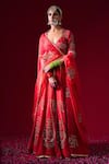 Kalakari By Akanksha_Red , Chanderi, Organza Embroidery, Sequins, Kumudini Lehenga Set _at_Aza_Fashions