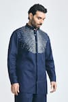 Buy_Project Bandi_Navy Cotton, Linen Embroidery Alpha Cutdana Hand Short Kurta 