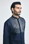 Shop_Project Bandi_Navy Cotton, Linen Embroidery Alpha Cutdana Hand Short Kurta 