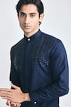Project Bandi_Navy Cotton, Linen Embroidery Vault Cutdana Hand Short Kurta _Online_at_Aza_Fashions