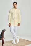 Buy_Project Bandi_Yellow Cotton, Linen Embroidery Brotherhood Cutdana Hand Short Kurta _at_Aza_Fashions