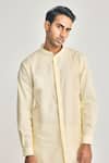 Shop_Project Bandi_Yellow Cotton, Linen Embroidery Brotherhood Cutdana Hand Short Kurta _Online_at_Aza_Fashions