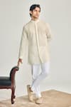 Buy_Project Bandi_Beige Cotton, Linen Beads, Embroidery Kin Cutdana Hand Short Kurta _at_Aza_Fashions