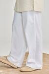 Shop_Project Bandi_White Cotton, Linen Wide Leg Trouser _at_Aza_Fashions