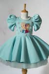 Buy_Ruchika Lath Label_Blue Neoprene Embroidery, Pearls, Rhinestones, Frozen Theme Puff Sleeve Dress _at_Aza_Fashions