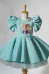 Shop_Ruchika Lath Label_Blue Neoprene Embroidery, Pearls, Rhinestones, Frozen Theme Puff Sleeve Dress _Online_at_Aza_Fashions