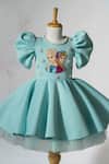 Ruchika Lath Label_Blue Neoprene Embroidery, Pearls, Rhinestones, Frozen Theme Puff Sleeve Dress _at_Aza_Fashions