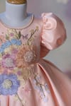 Ruchika Lath Label_Peach Satin Applique, Embroidery, Pearls Floral And Butterfly Puff Sleeve Dress _Online_at_Aza_Fashions