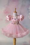 Ruchika Lath Label_Pink Net Beads, Pearls, Sequins, Embroidery Fairy Garden Puff Sleeve Dress _Online_at_Aza_Fashions