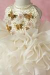 Buy_Ruchika Lath Label_Off White Organza Applique, Sequins, Pearls, Fabric Flowers Ruffled Dress 