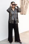 Buy_Prahnaaya_Black Satin, Modal Collared, V-neck Ajrakh Hand-block Print Shirt And Pant Set _at_Aza_Fashions