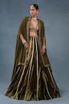 Buy_RICHA AHLUWALIA_Olive Green Velvet, Silk Sequins, Zari, Zardozi And Lehenga Set With Cape _at_Aza_Fashions