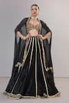Buy_RICHA AHLUWALIA_Black Velvet, Silk Sequins, Zari, Beads, Zardozi And Embroidered Lehenga Set _Online_at_Aza_Fashions